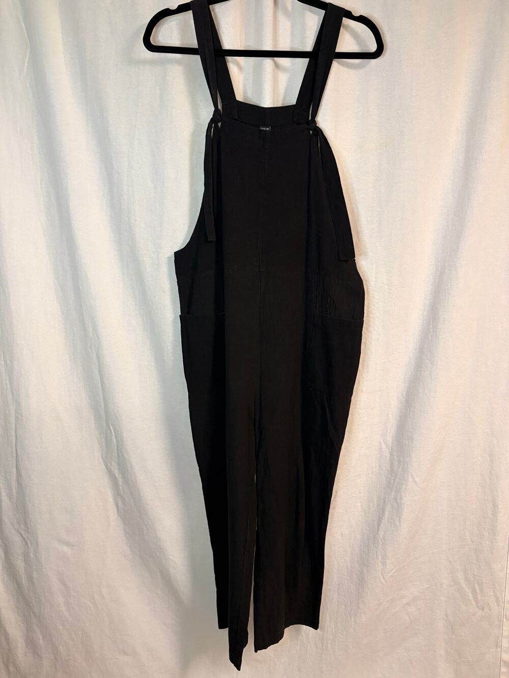 SHEIN Black Cotton Utility Overalls Jumpsuit Size 6 Tie Side Pockets